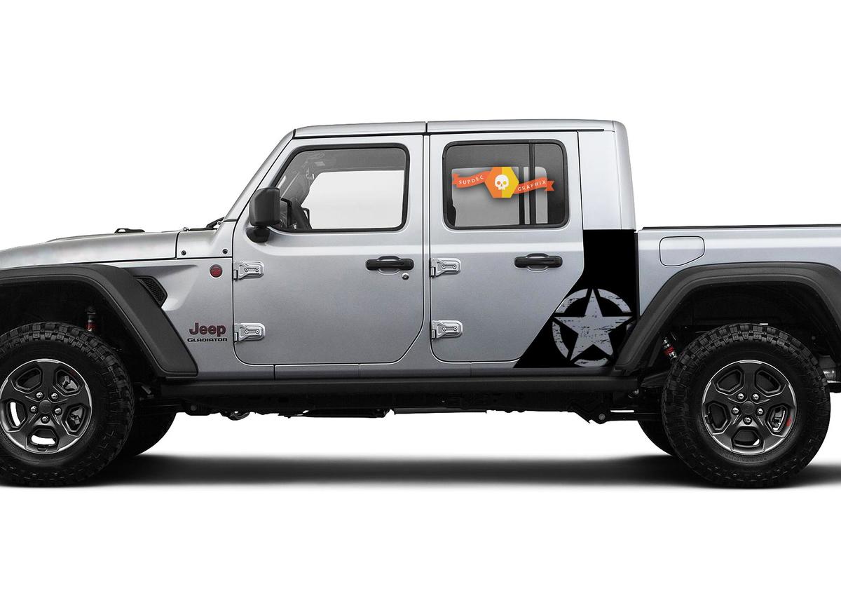 Jeep Gladiator Side War Destroyed Star Aufkleber Aufkleber Factory Style Body Vinyl Graphic Stripes Kit 2018–2021
