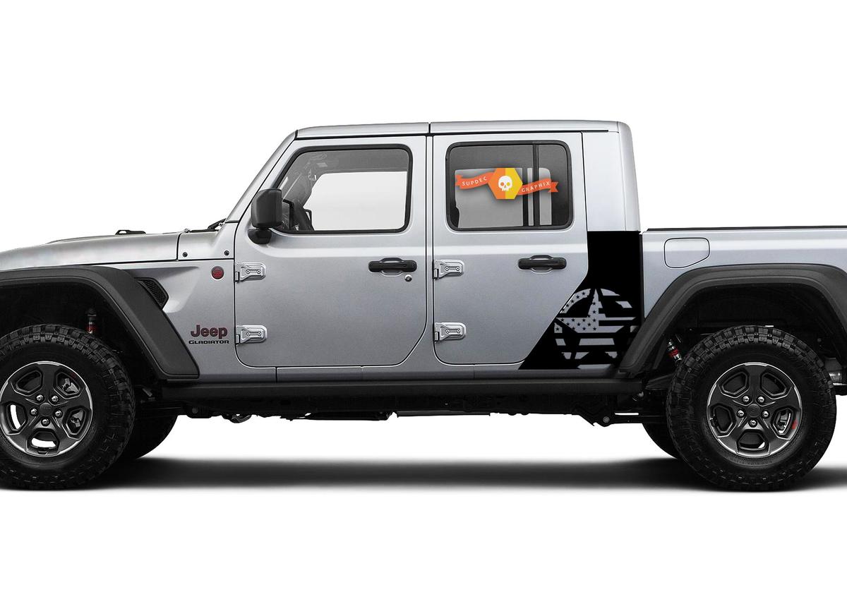 Jeep Gladiator Side War Flag USA Star Decal Factory Style Body Vinyl Graphic Stripes Kit 2018-2021
