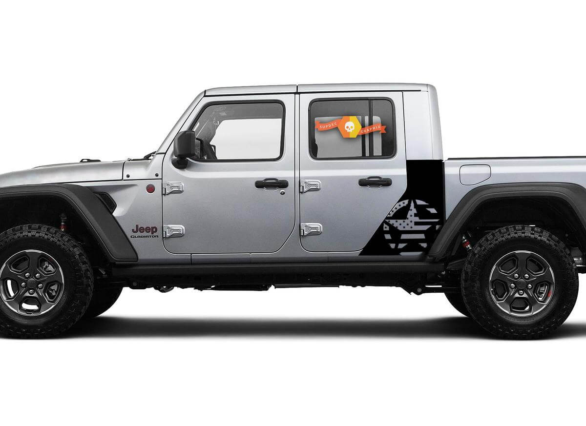 Jeep Gladiator Side War Flag USA Star Aufkleber Aufkleber Factory Style Body Vinyl Graphic Stripes Kit 2018–2021
