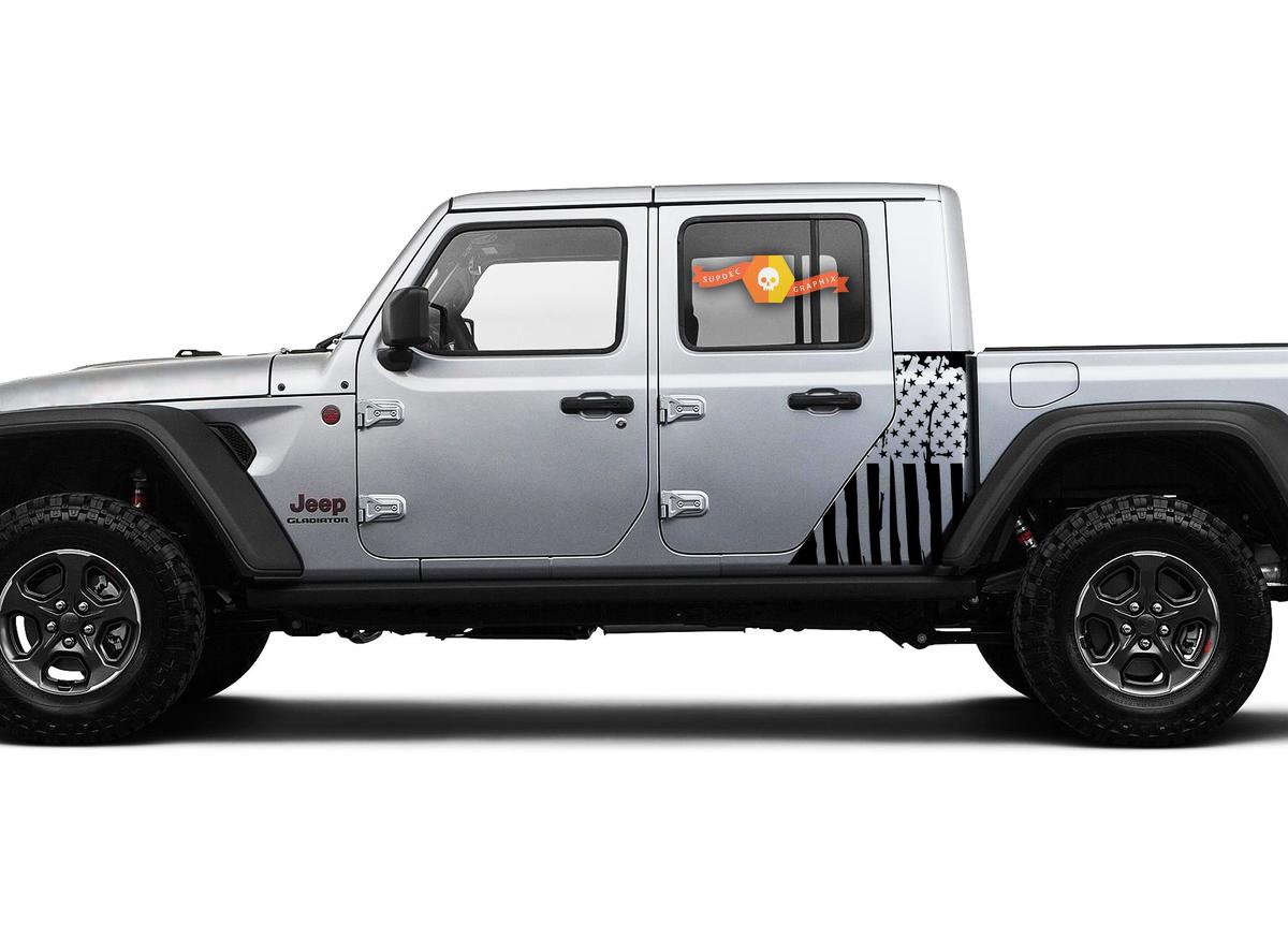 Jeep Gladiator Side Flag USA Military Destroyed Aufkleber Vinyl Aufkleber Factory Style Body Vinyl Graphic Stripes Kit 2018-2021
