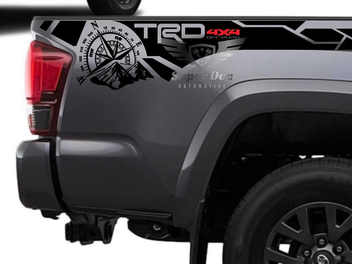 TRD 4x4 Compass Mountain Seitenwand-Vinylaufkleber-Set für Toyota Tacoma
