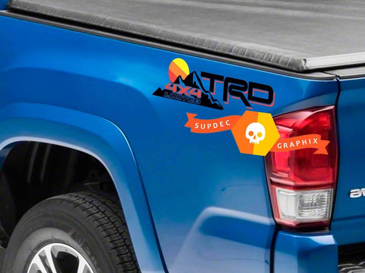 TRD Mountains Vintage Sunset Logo Aufkleber für die Seitenwand aus Vinyl für Toyota Tacoma Tundra FJ Cruiser