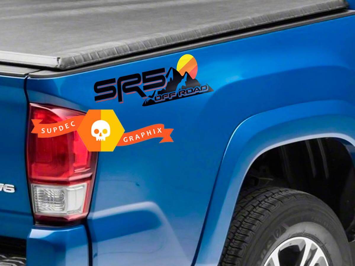 SR5 Off-Road Berg Sonnenuntergang Seitenwand Vinyl-Aufkleber Paar für Toyota Trucks