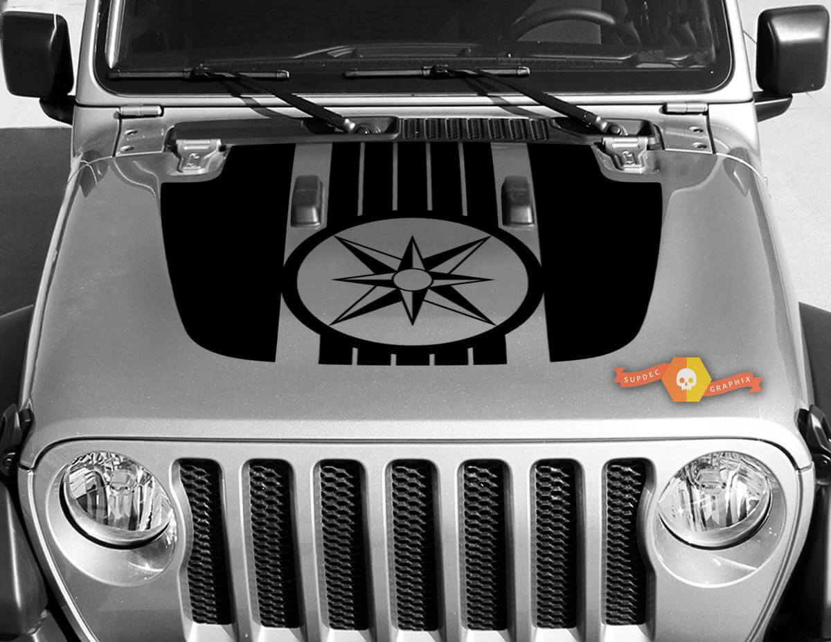 Militärkompass Windrose Hauben-Vinylaufkleber für Jeep Wrangler und Gladiator