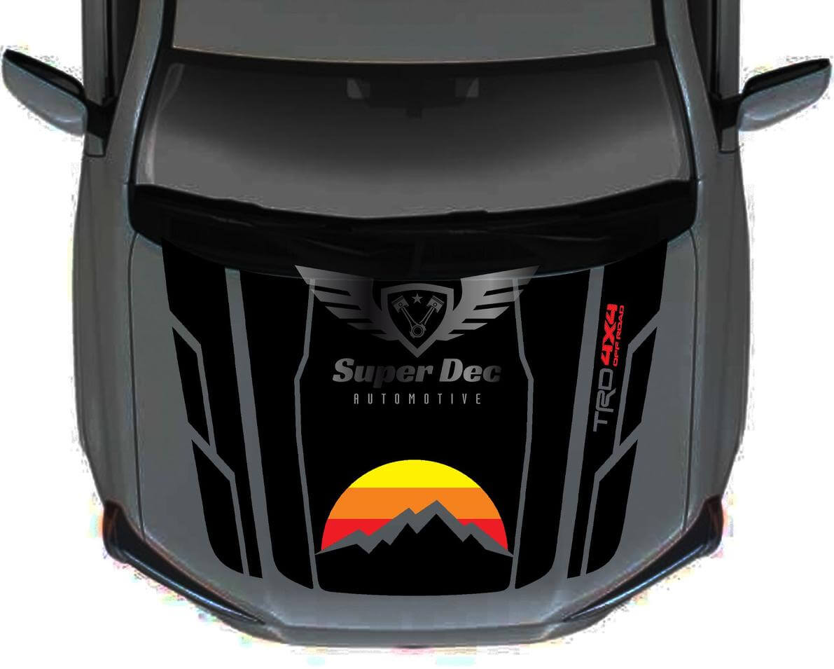 Mountain Sunset Retro Motorhauben-Streifen Vinyl-Aufkleber für Toyota 4Runner 5. Generation Ohne Scoop