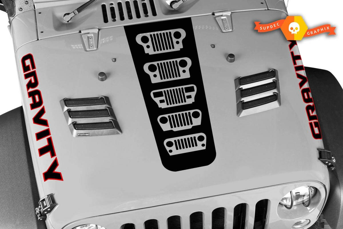 Gravity Grille Evolution Motorhauben- und Seitenaufkleber-Set für Jeep Wrangler und Gladiator