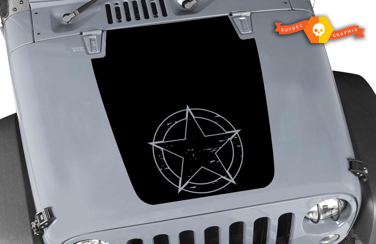 Jeep Aufkleber Motorhaube mit Destroyed War Star Vinyl Alle Farben Aufkleber JK LJ TJ 2007–2018
