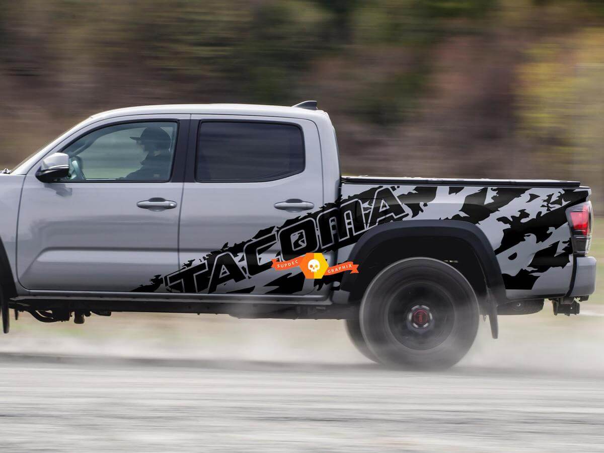 Ein Paar riesige Splash-Grunge-Vinyl-Aufkleber für die Bettseite, passend für Tacoma
