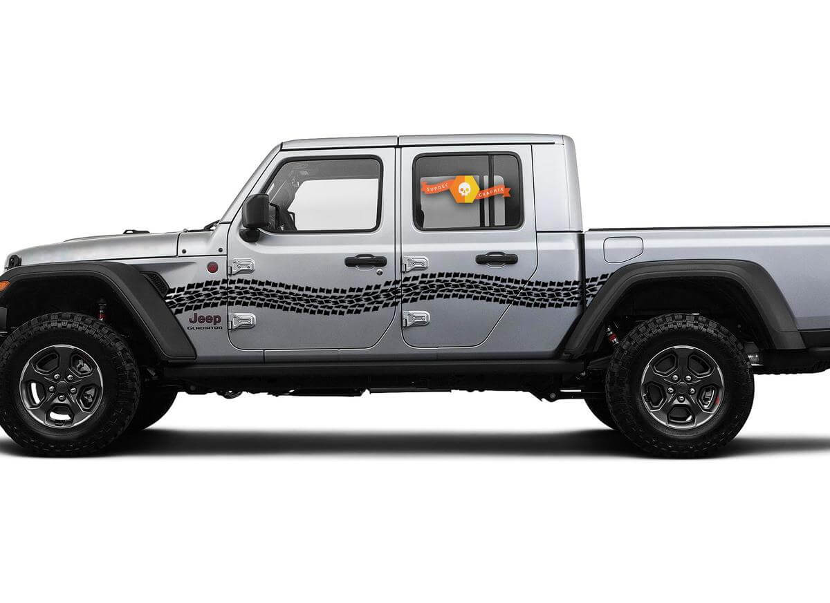 Jeep Gladiator Side JT Extra Large Curved Tire Tracks Style Vinyl-Aufkleber Grafik-Kit für 2018-2021
