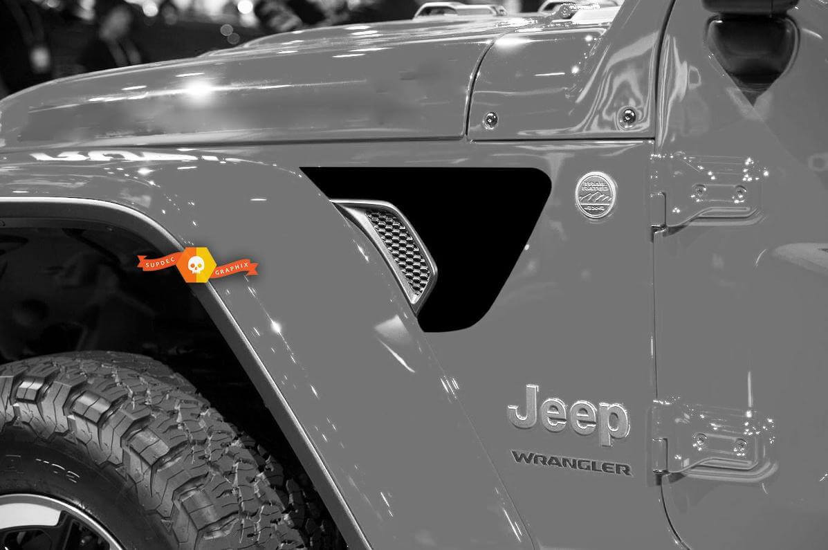 Paar Jeep Wrangler 2018 JL JLU Front Fender Vent Accent 2-teiliges Vinyl-Aufkleber-Grafik-Set für 2018–2021 für beide Seiten
