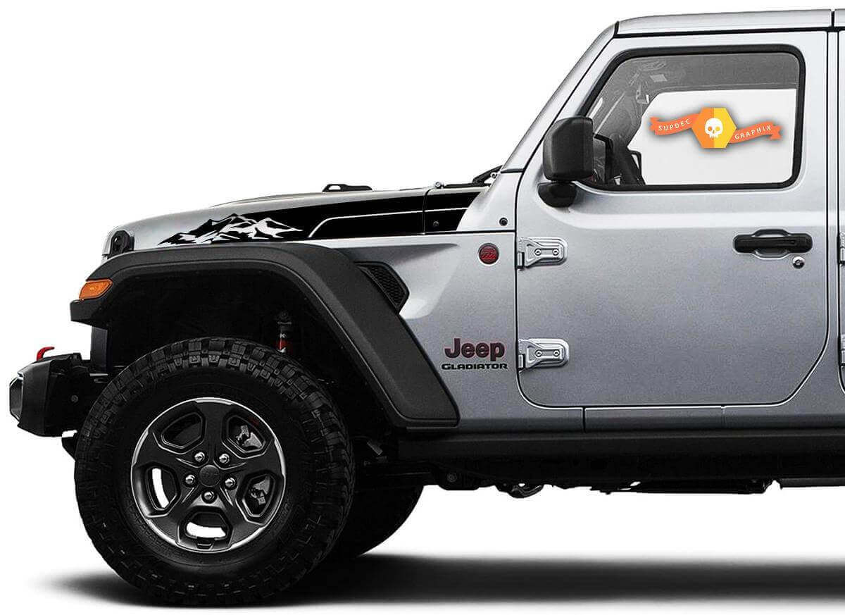 Mountain Hauben-Seitenstreifen Vinyl-Aufkleber Paar für Jeep Wrangler & Gladiator
