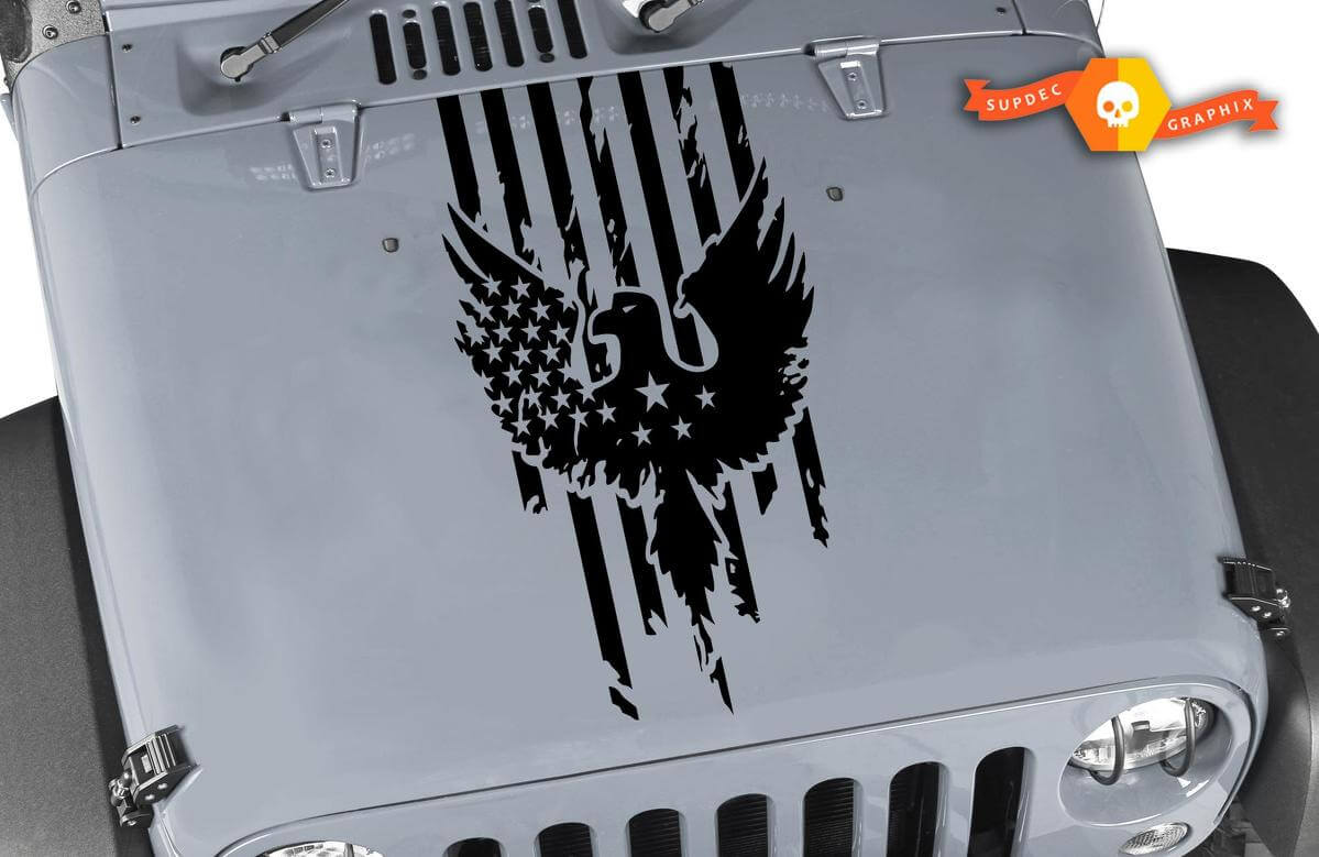 Abgenutzter amerikanischer Flaggenadler Motorhauben Vinyl-Aufkleber für Jeep Wrangler