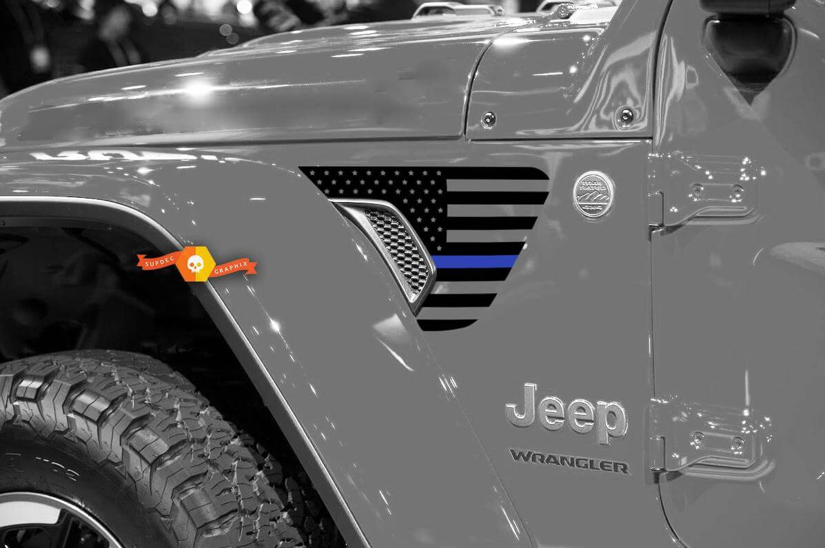 Amerikanische Flagge Blaue Linie Lüftungs-Kotflügel Vinyl-Aufkleber für Jeep Wrangler 2018-2021