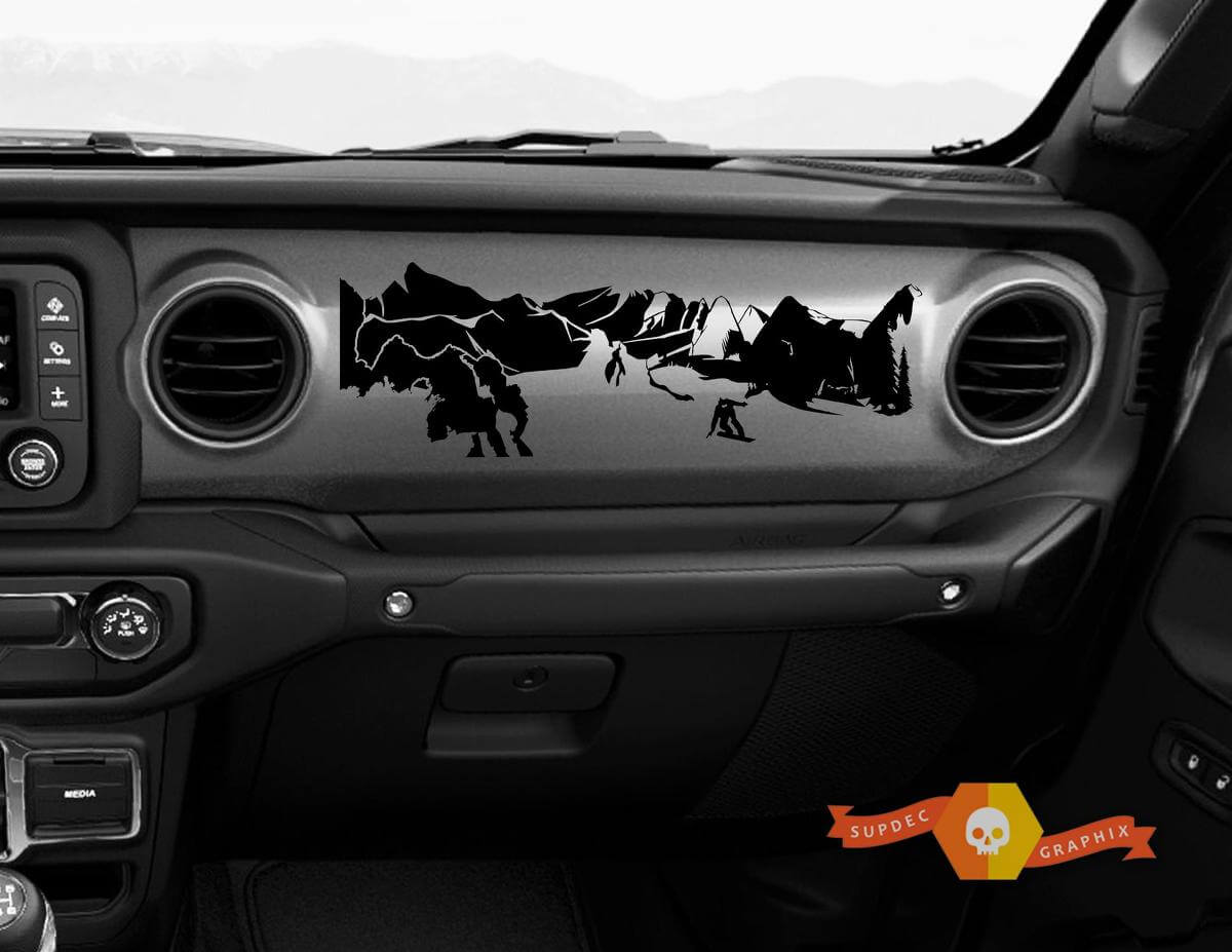 Jeep JT Rubicon Gladiator Dashboard JLJLUJT Snowboarder Mountain Scene Vinyl-Aufkleber
