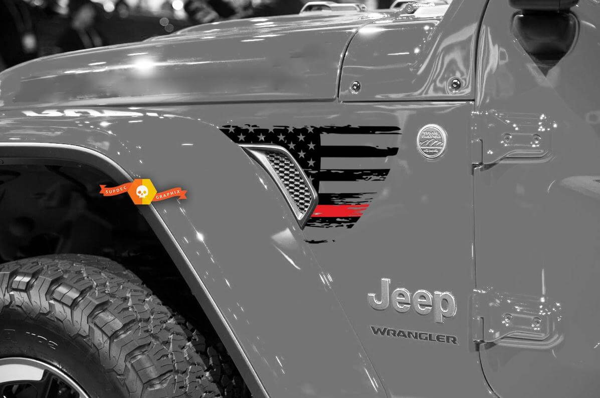 Abgegriffener USA-Flaggen-Lüftungs-Kotflügel Vinylaufkleber für Jeep Wrangler 2018-2021