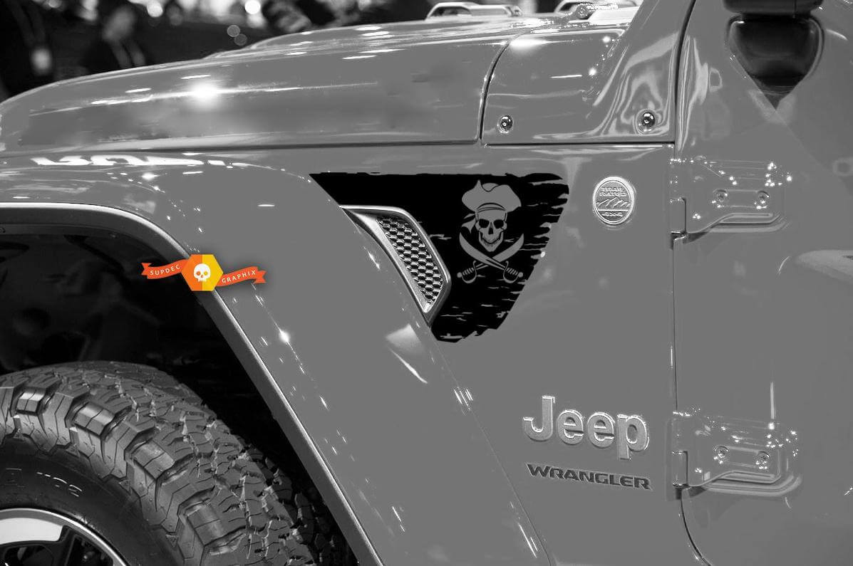 Jolly Roger Piratenflaggen Kotflügel Lüftung Vinylaufkleber für Jeep Wrangler JL JLU & Gladiator JT