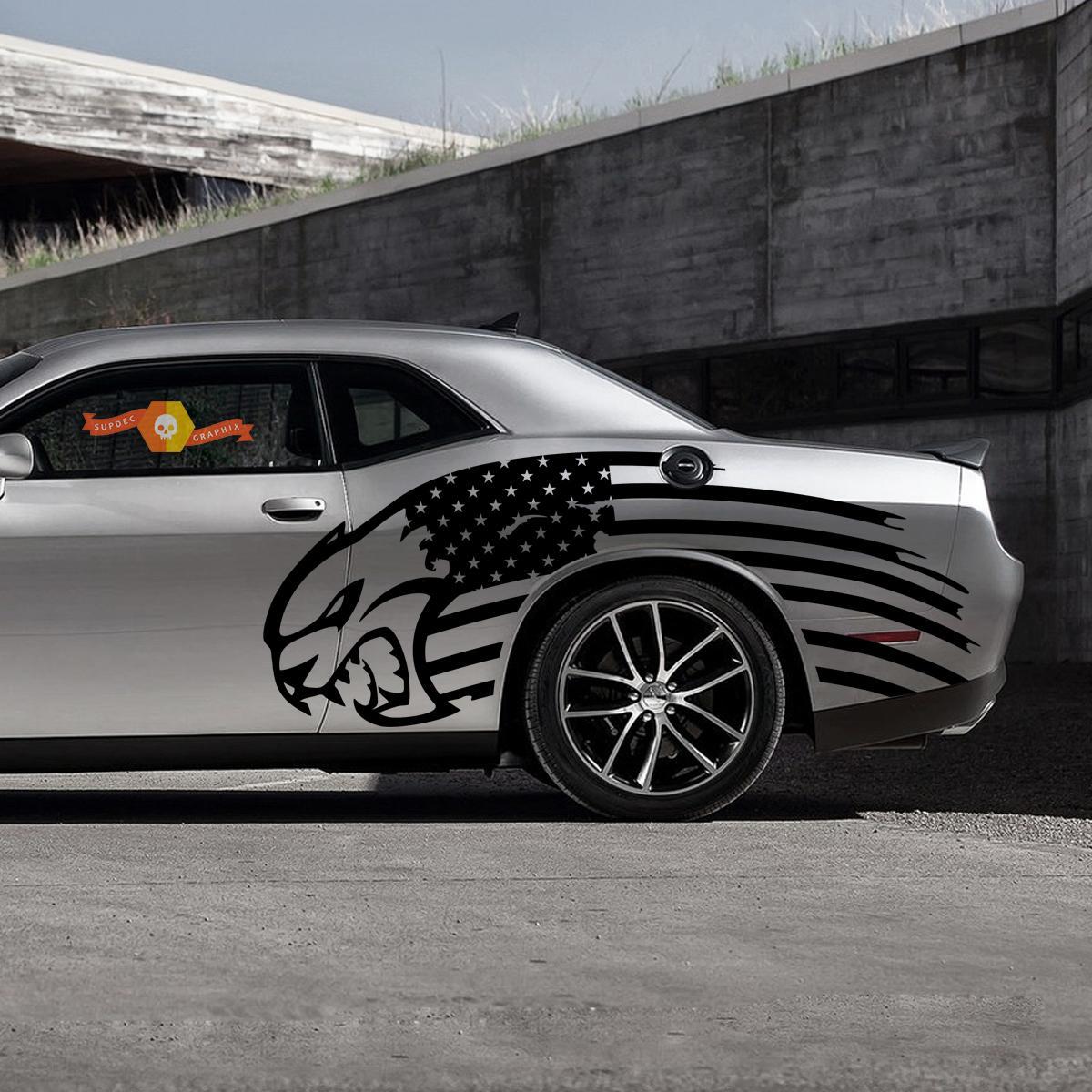 USA Flag Hellcat Seiten Vinyl Aufkleber Sticker für Dodge Challenger