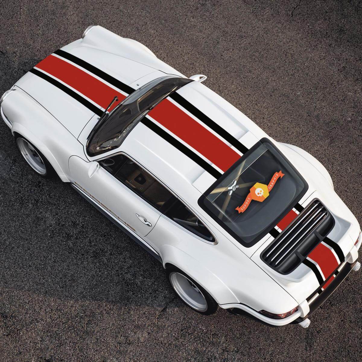 Zentrale Racing Motorhauben-Dach-Heck-Streifen Vinyl-Aufkleber-Set für Porsche 911