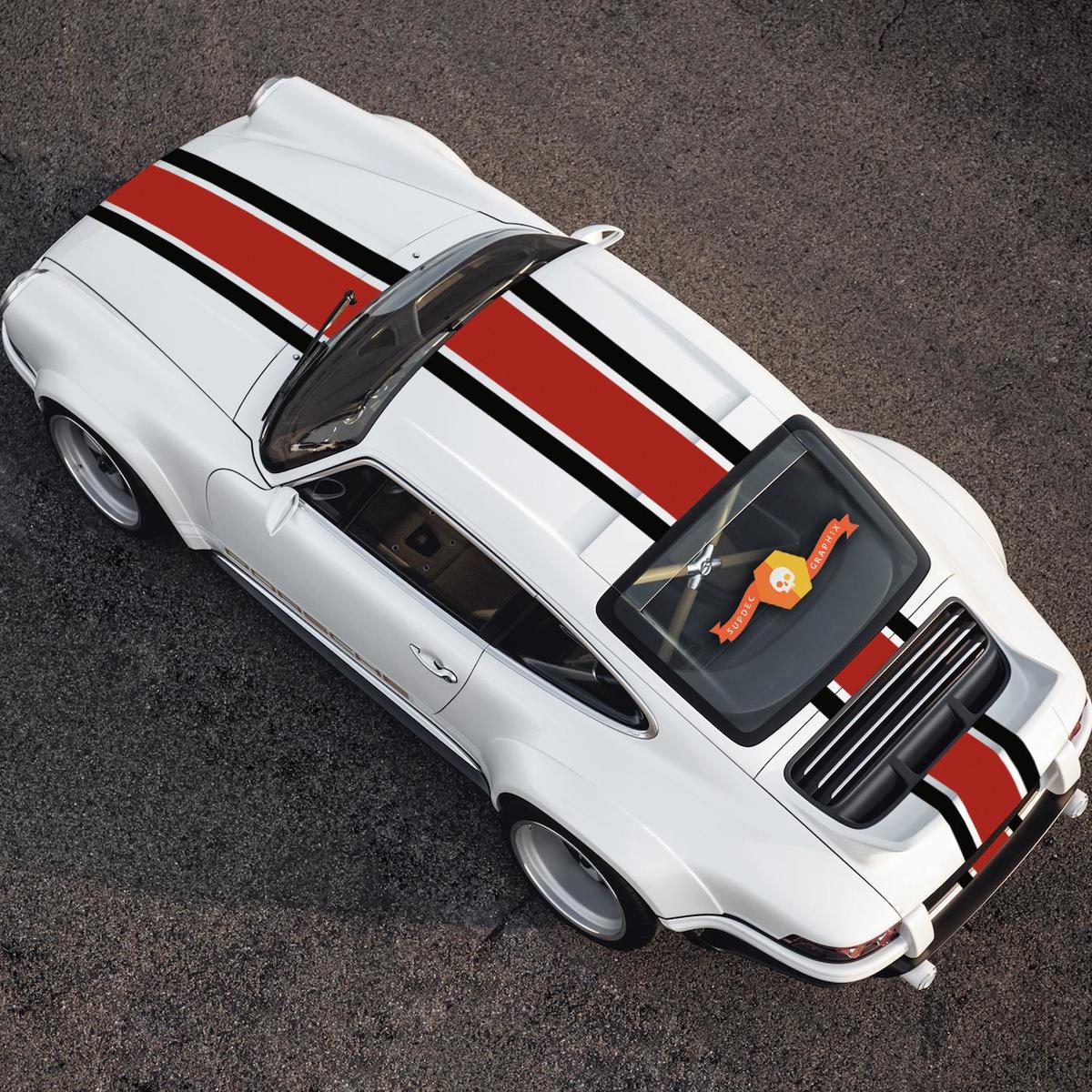 Porsche 911 zweifarbige klassische zentrale Motorhaube Dach hinten Streifen Aufkleber Aufkleber