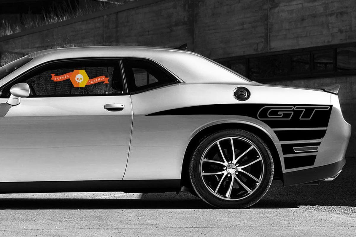 2 Seiten Dodge Challenger GT Vinyl-Aufkleber für die hintere Viertelseite
