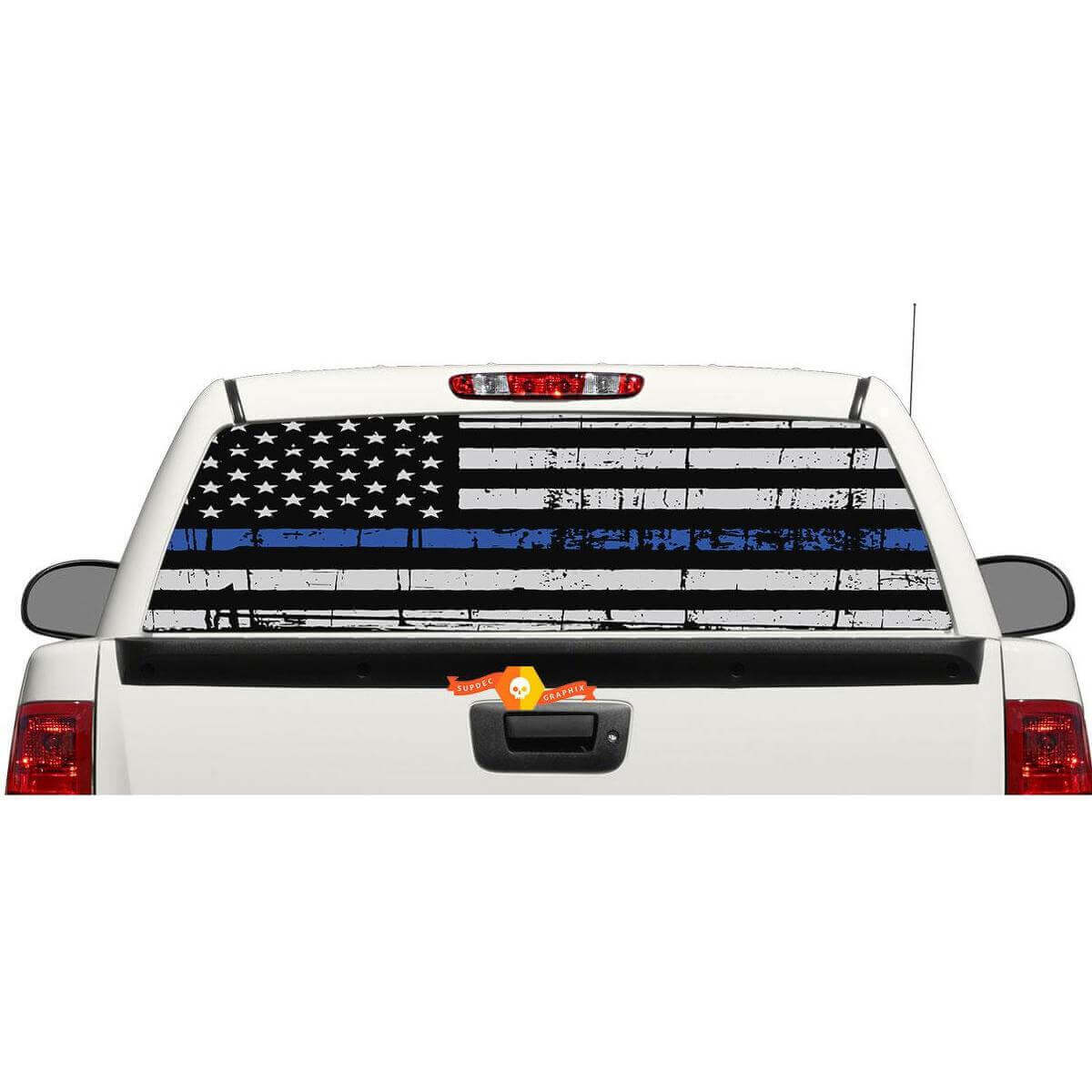 USA-Flagge mit blauer Linie Heckscheiben- oder Heckklappen-Vinylaufkleber für Pick-up-Trucks und SUVs