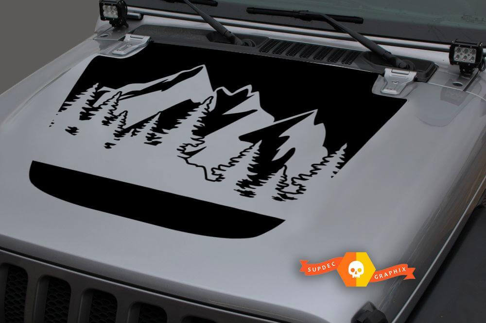 Forest Mountains Hauben Vinylaufkleber für Jeep Gladiator & Wrangler
