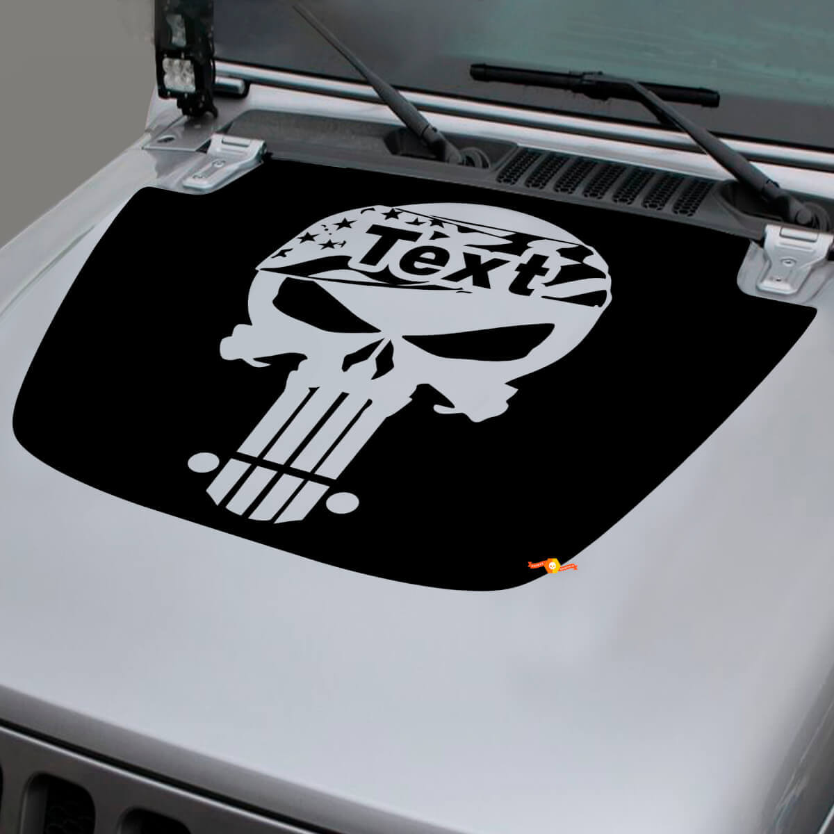 Jeep 2018–2021 Gladiator JT Wrangler JL JLU Motorhaube Schädel Punisher USA Flagge Vinyl Aufkleber Aufkleber Grafik
