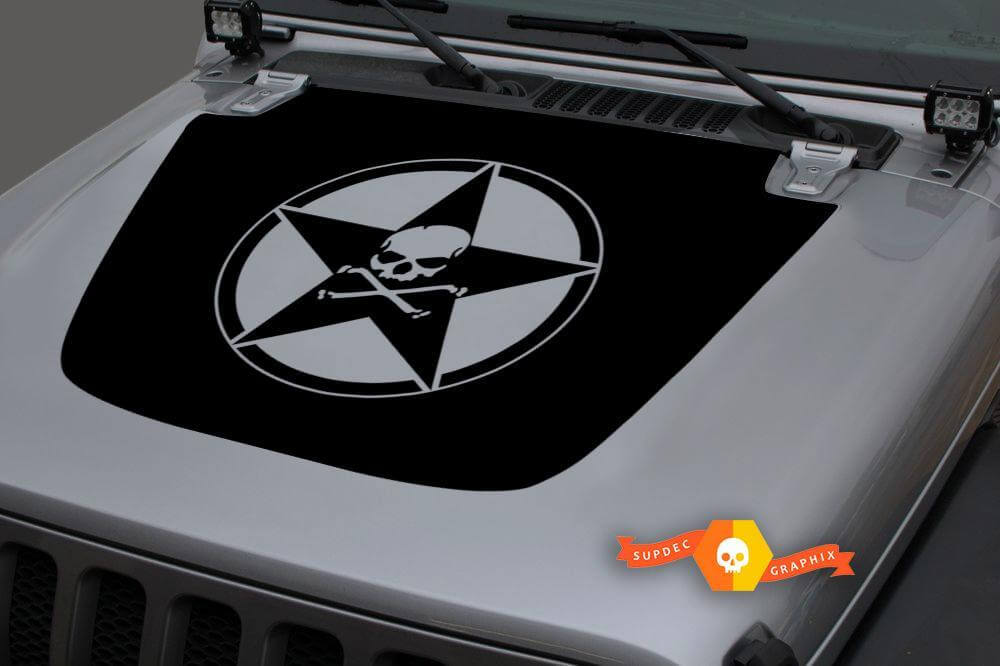 Totenkopf Militärstern Motorhauben-Vinylaufkleber für Jeep Wrangler & Gladiator