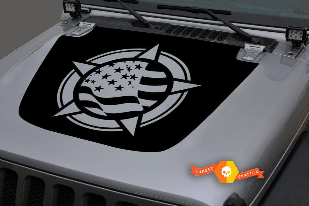 War Star USA Flag Hauben-Vinylaufkleber für Jeep Wrangler JL JLU und Gladiator JT