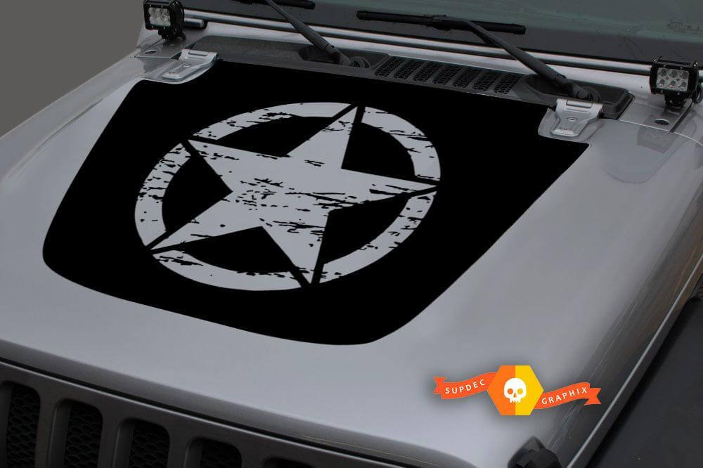 Verwitterter Militärstern Motorhauben-Vinylaufkleber für Jeep Wrangler & Gladiator