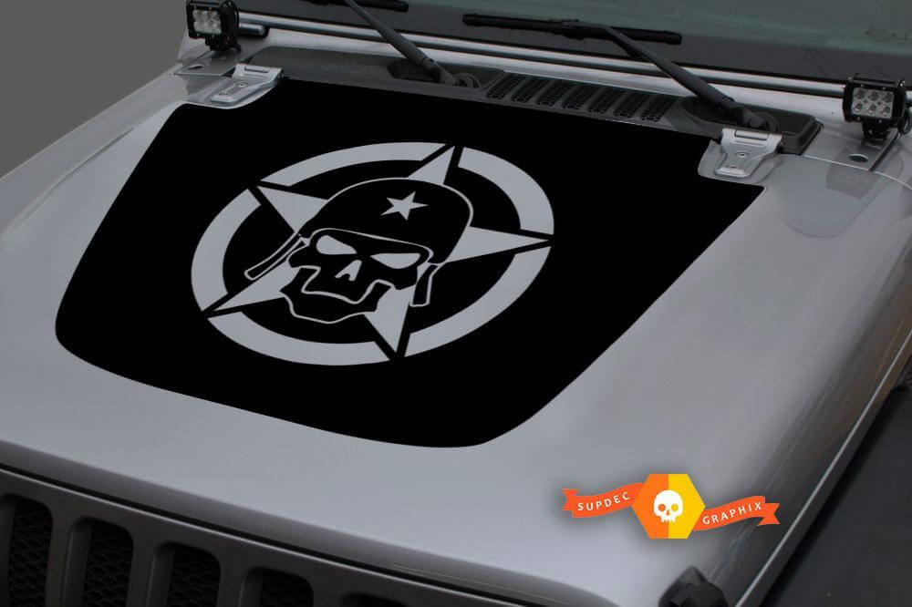 Totenkopf Militärstern Motorhaubenaufkleber aus Vinyl für Jeep Wrangler und Gladiator