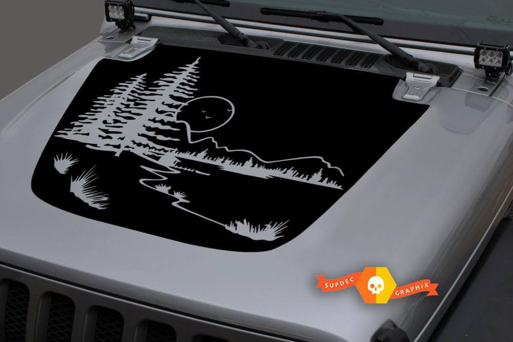 Forest Mountains Mond Hauben Vinyl-Aufkleber für Jeep Wrangler und Gladiator