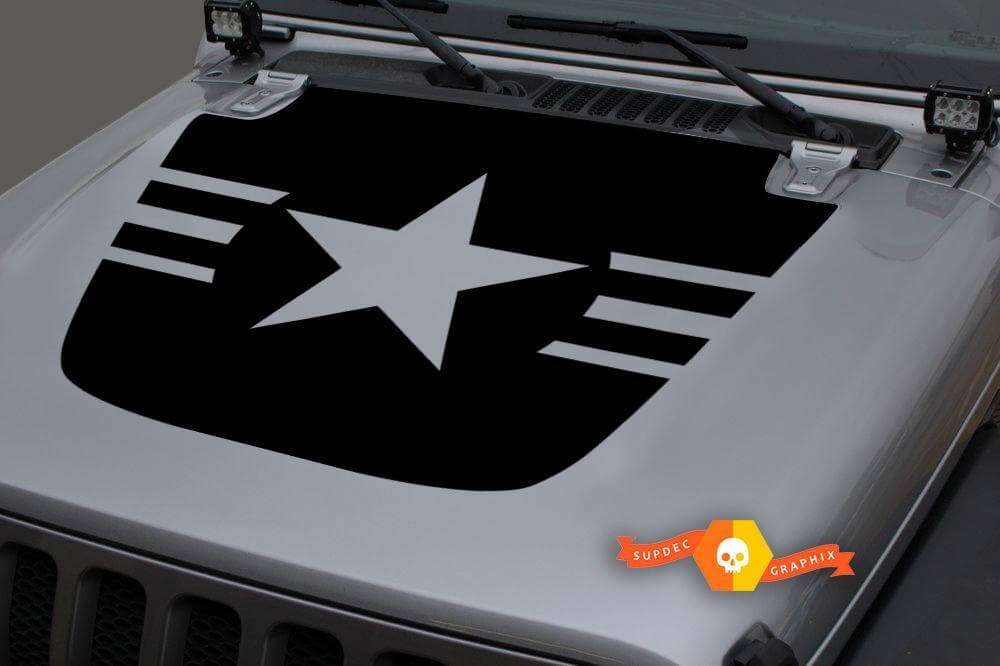 Military Star Hauben Vinyl-Aufkleber für Jeep Gladiator JT Wrangler JL JLU