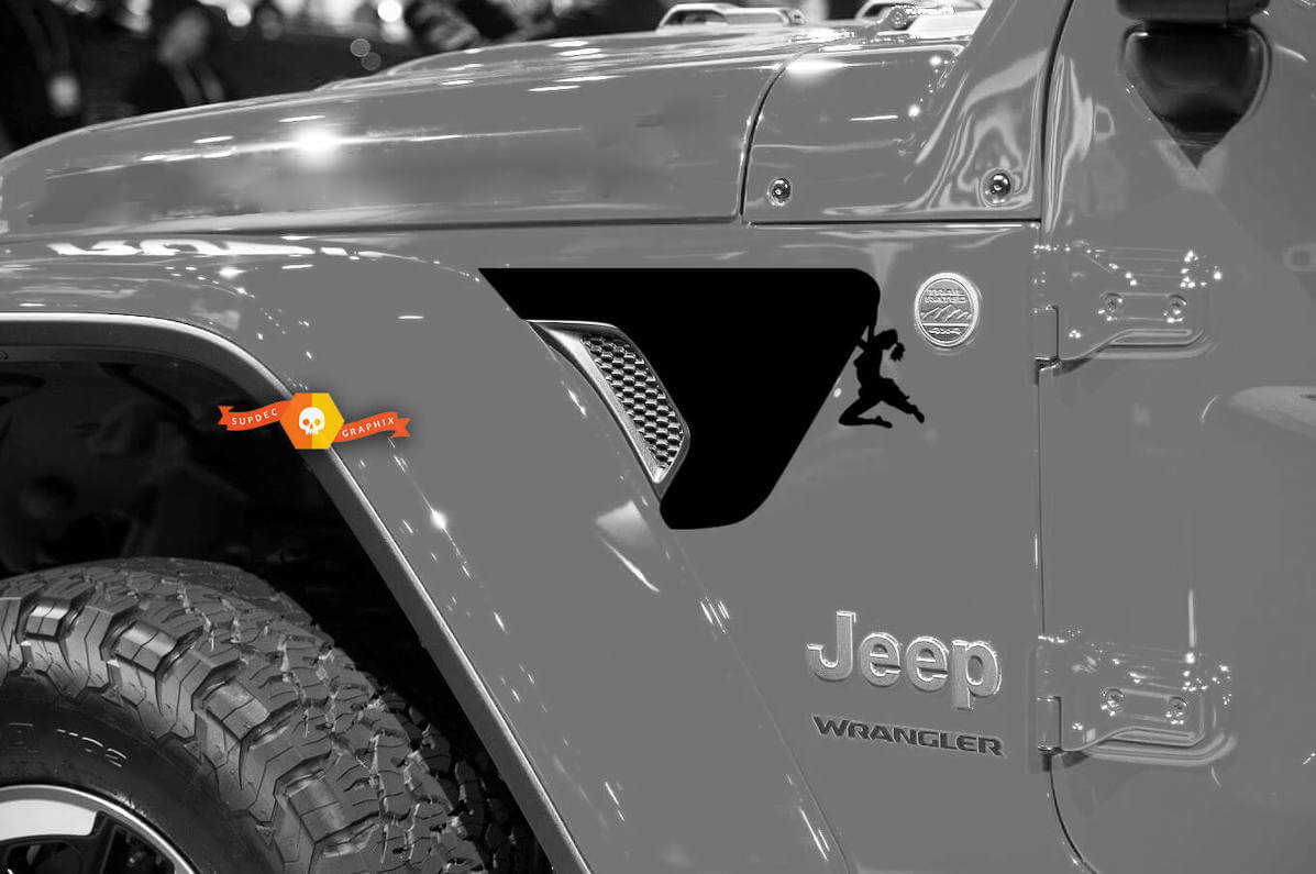 Weiblicher Kletterer Kotflügelventilations-Vinylaufkleber für Jeep Wrangler JL JLU und Gladiator JT