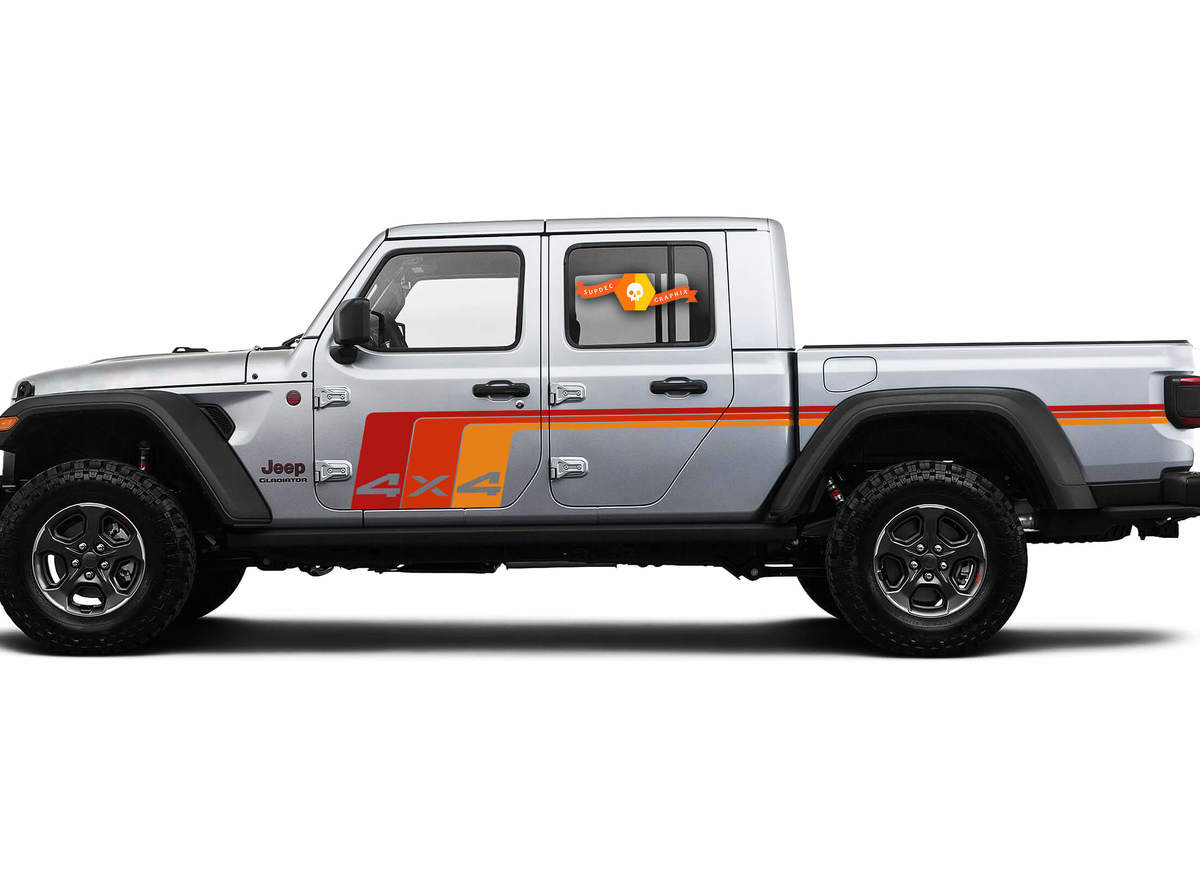 2 Seiten Jeep Gladiator 4X4 Seitentür Old School Retro Streifen Aufkleber Aufkleber Vinyl Grafik Streifen Kit für 2020-2021 für beide Seiten.
