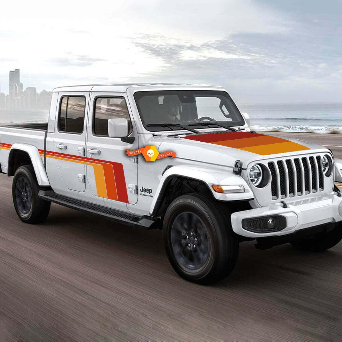 Retro-Stil Seiten- und Motorhaubenstreifen Vinylaufkleber-Set für Jeep Gladiator