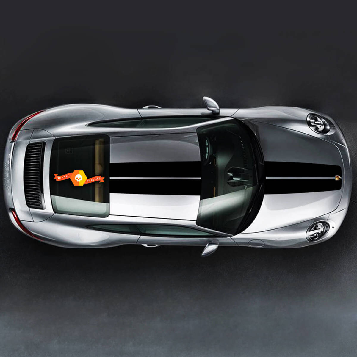 Doppeltes Racing-Motorhauben- und Dachstreifen-Vinylaufkleber-Kit für Porsche 911 Turbo S