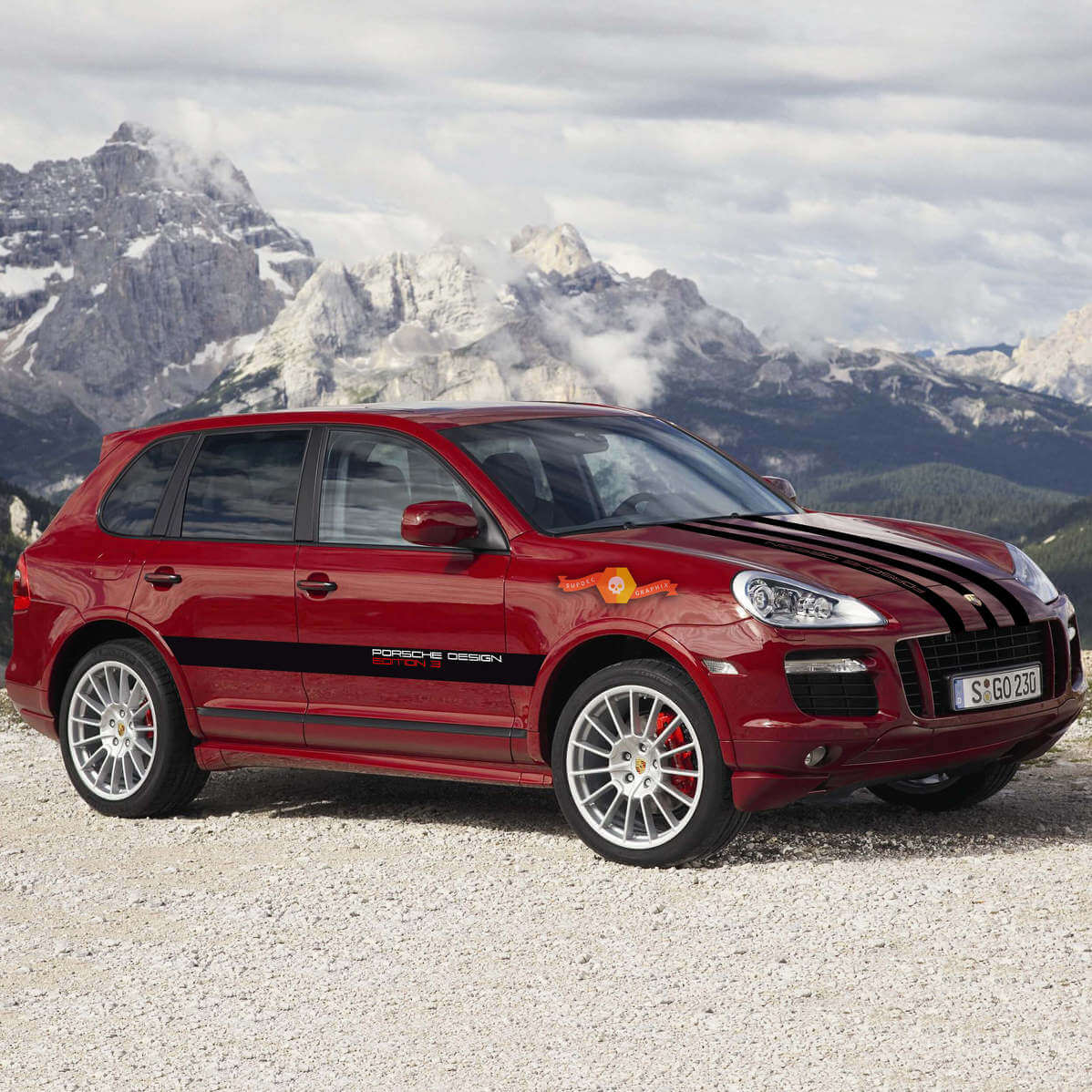 Porsche Design Edition Hauben- und Seitenstreifen Vinyl-Aufkleber-Kit für Porsche Cayenne