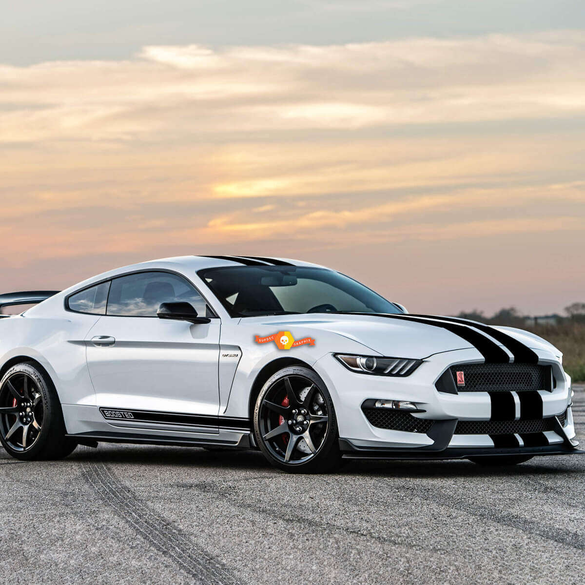 2X BOOSTED FORD MUSTANG Side Vinyl Rocker Panel Body Decals Auto Aufkleber Logo Grafik Emblem Logo
