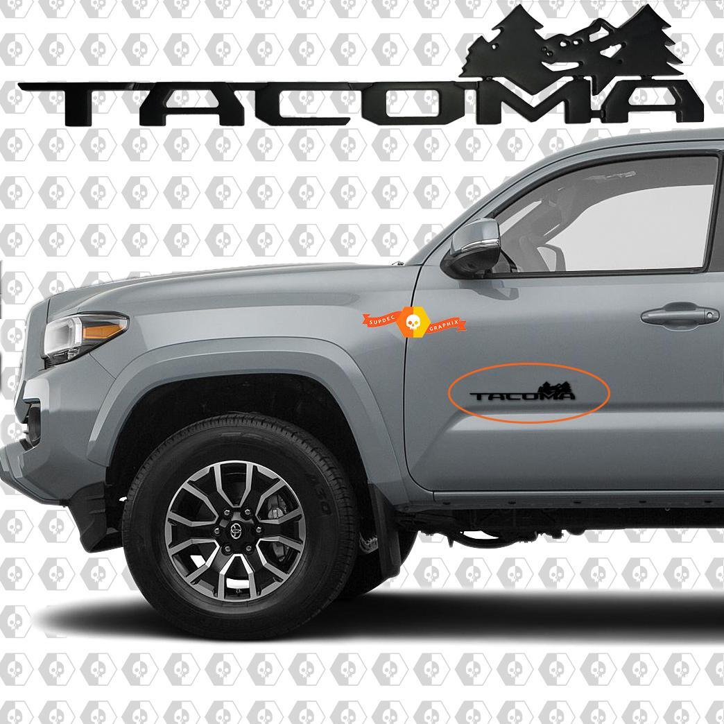 Black Tacoma Mountains and Trees Metall-Aluminium-Abzeichen, Bettseiten-Emblem, Aluminium
