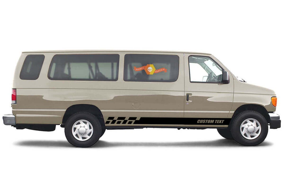 2x Seiten Ford E-Serie Chassis Vinyl Stripes Body Decal Vinyl Grafik Aufkleber Custom Text Style 4

