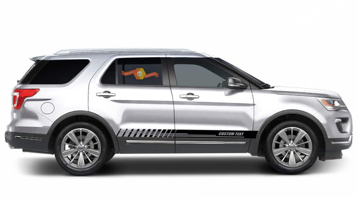 2x seitlicher Ford Explorer Vinyl Stripes Body Decal Vinyl Grafik Aufkleber Custom Text Style 1
