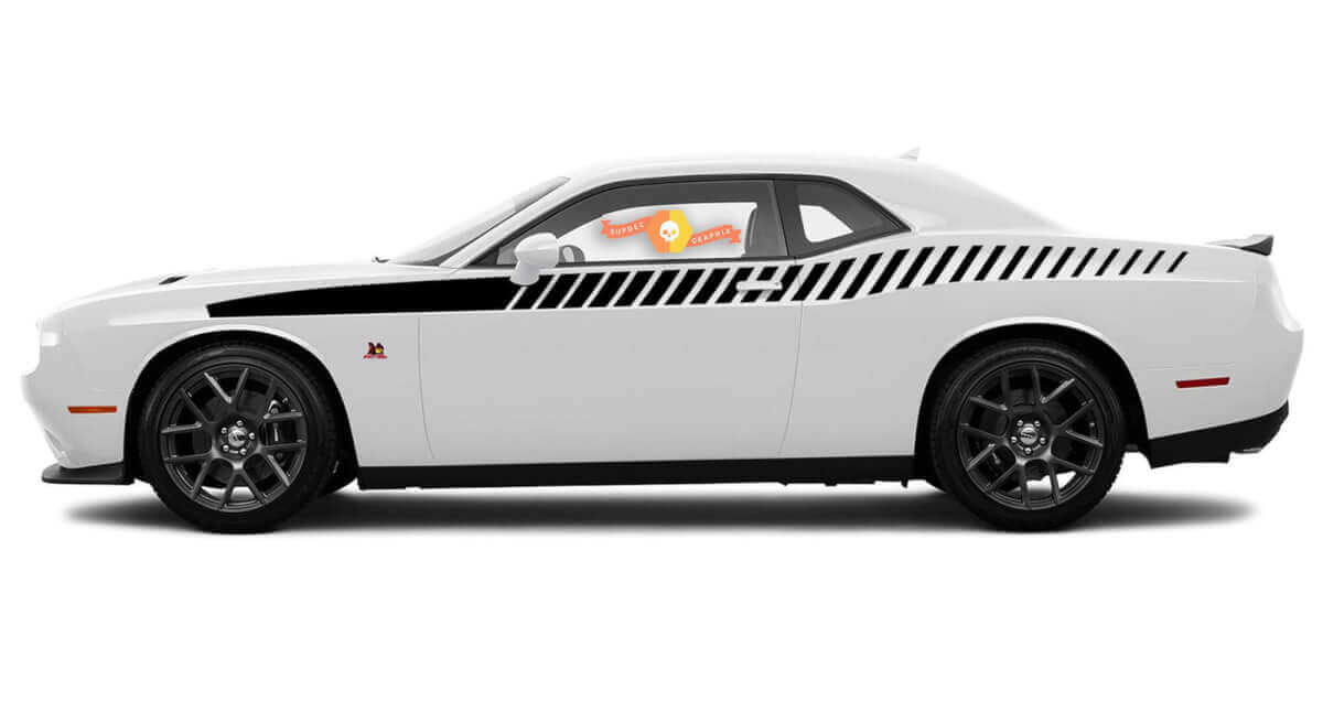 2008 und höher Dodge Challenger Bodyline Strobe Racing Stripe Kit in voller Länge 1
