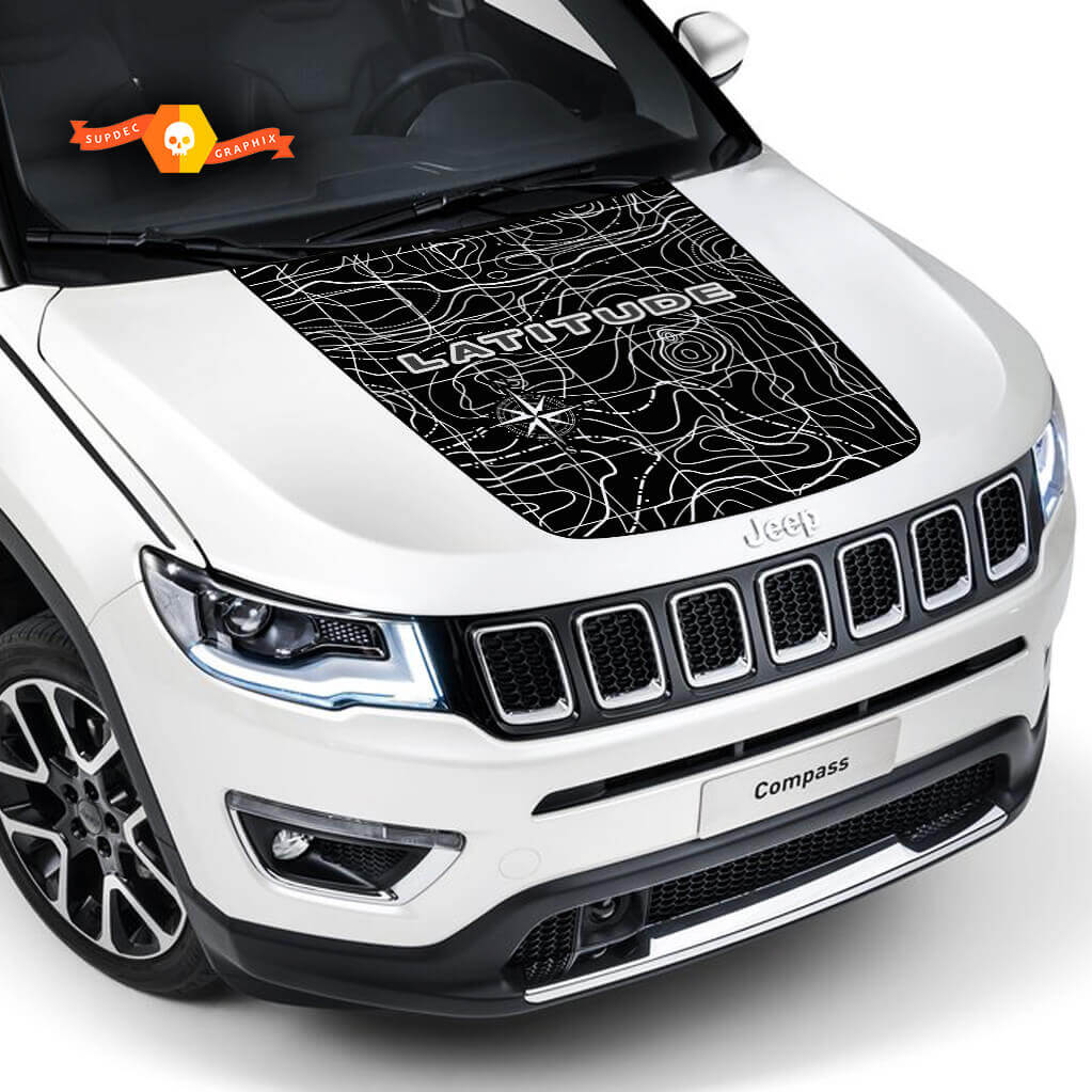 Topographische Kartenlogo Hauben-Vinylaufkleber Grafiken 2 für Jeep Compass Latitude