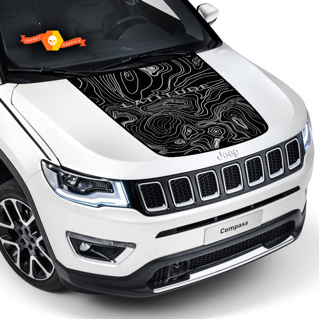 Topographische Karten-Logo Motorhauben-Vinyl-Aufkleber Grafik für Jeep Compass Latitude