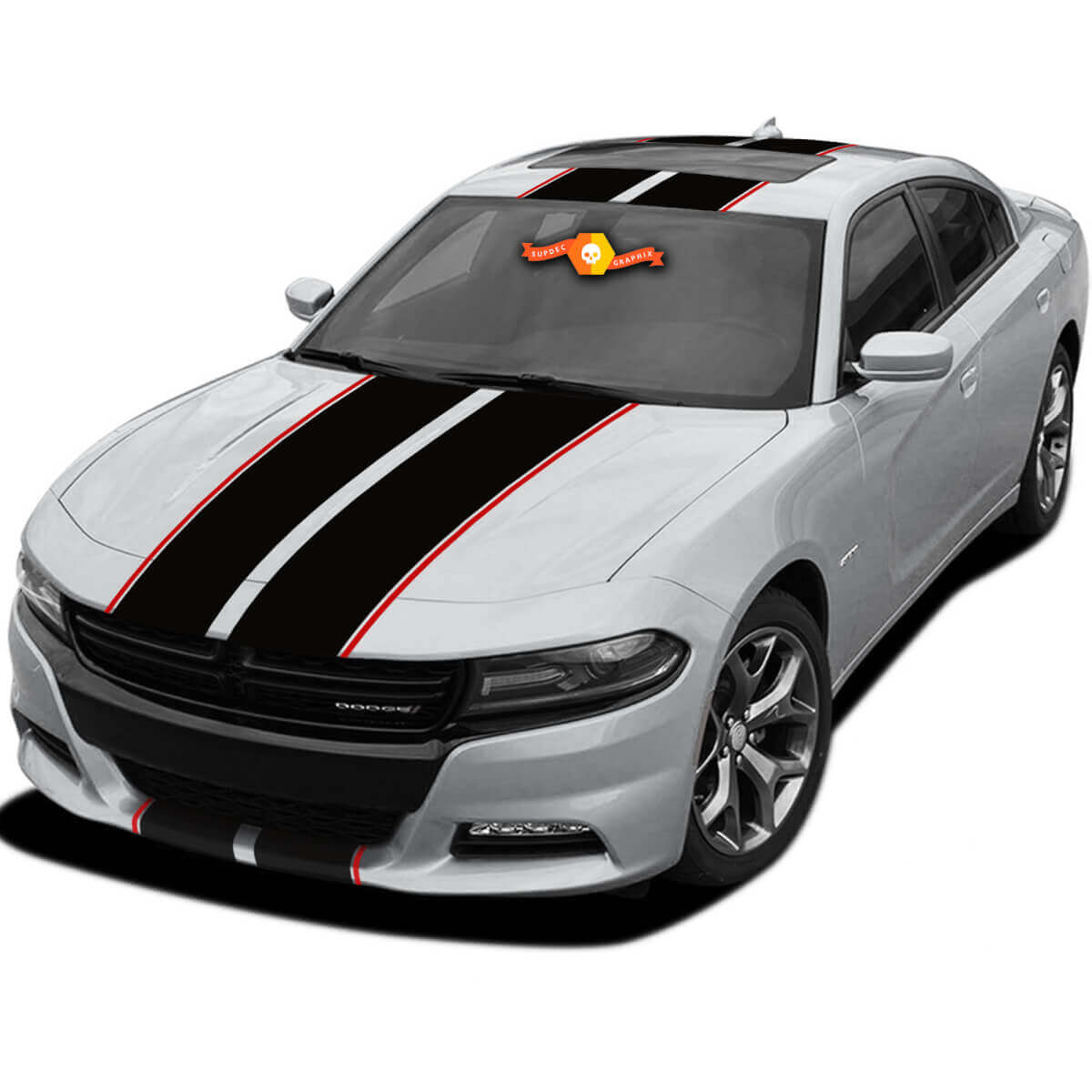 Twin Rally Over the Car Streifen Vinyl Aufkleber Set für Dodge Charger