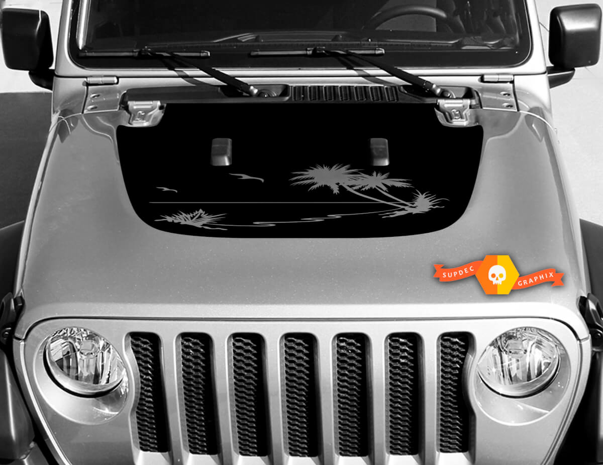 Tropischer Palmen-Vinyl-Aufkleber-Grafikaufkleber für Motorhaube Wrangler JL 2018 2019 #3
