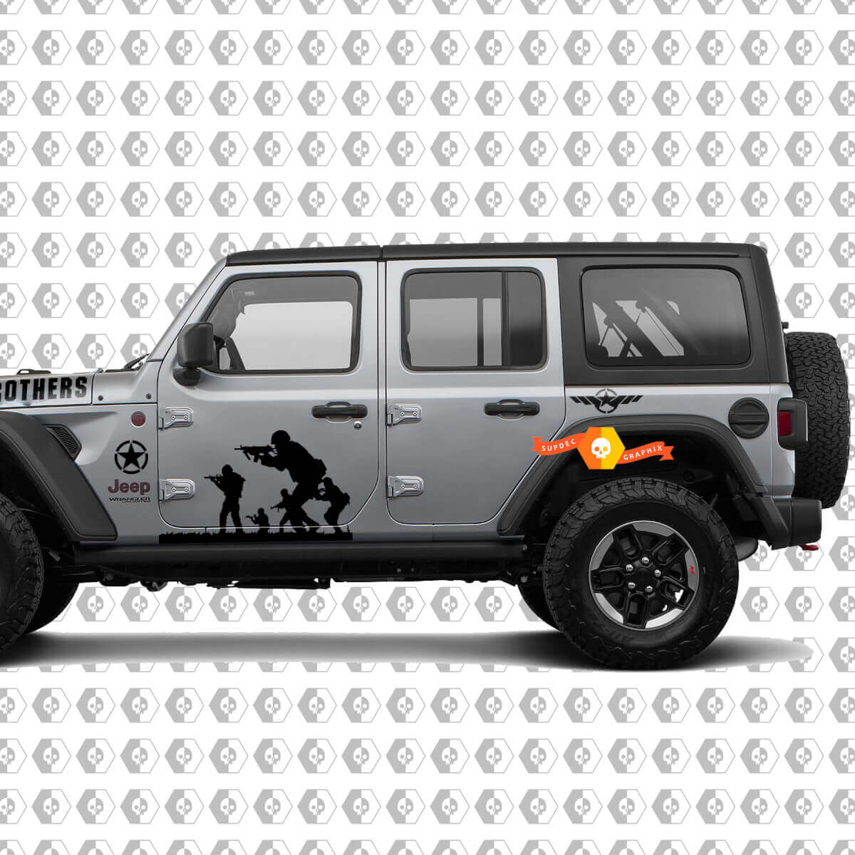 Band of Brothers Militärstil Hauben- und Seitliche Vinyl-Aufkleber-Kit für Jeep Wrangler