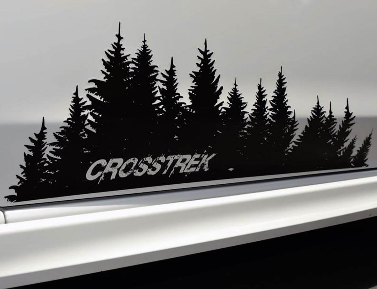 Subaru Crosstrek-Baum-Aufkleber Destroyed-Vinyl-Türgrafik Wald-Silhouette-Baum-Aufkleber
