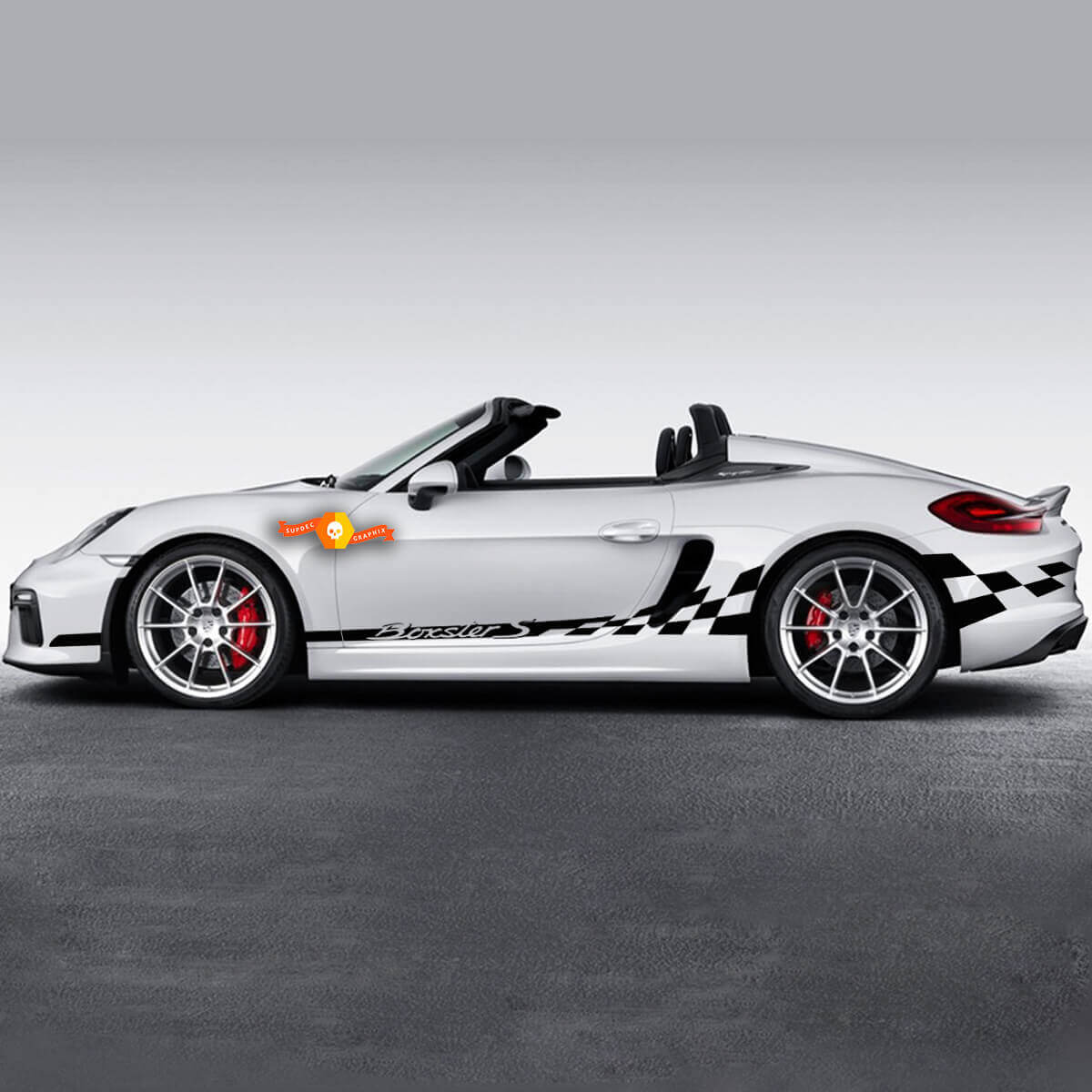 Vinyl-Aufkleber-Set mit Karomuster-Seitenstreifen für Porsche Boxster S